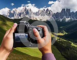 Capturing moments: Photographer holding a camera photo