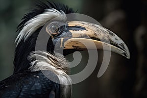 Image of hornbill head in the forest on natural background. Wild Animals. Bird. illustration. Generative AI