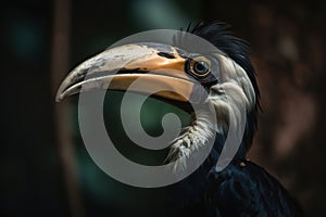 Image of hornbill head in the forest on natural background. Wild Animals. Bird. illustration. Generative AI