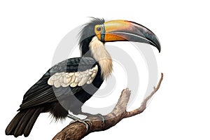 Image of hornbill on a white background. Bird. Wild Animals. illustration. Generative AI