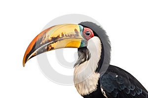 Image of hornbill on a white background. Bird. Wild Animals. illustration. Generative AI