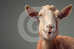 Image of horned goat cute smile. Illustration, Farm animals. Generative AI