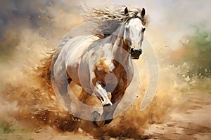 Image of horse running, Wildlife Animals., Generative AI, Illustration