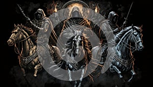 Image of the Horsemen of the Apocalypse, Christian symbols representing death, war, famine and pestilence. Iconic and evocative,