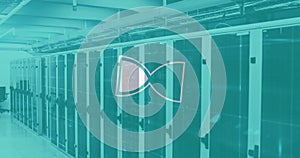 Image of hourglass loading and data processing over computer servers