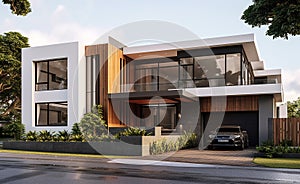 an image of a house elevation with a modern design, in the style of ferrania