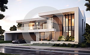 an image of a house elevation with a modern design, in the style of ferrania