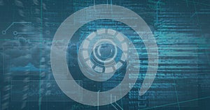 Image of hud with financial data processing on digital interface with coding