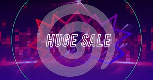 Image of huge sale text over neon pattern