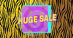 Image of huge sale text over retro pattern background