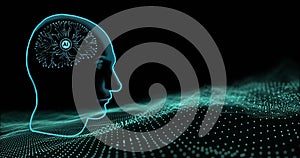 Image of human brain and ai data processing over black background
