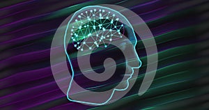 Image of human brain and ai data processing over black background
