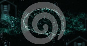 Image of human brain and dna strand over data processing