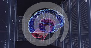 Image of human brain over computer servers