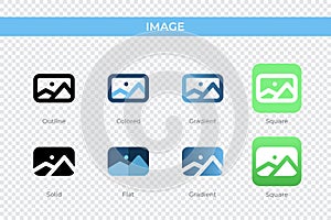 Image icon in different style. Image vector icons designed in outline, solid, colored, gradient, and flat style. Symbol, logo