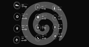 Image of icons with data processing on black background