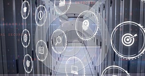 Image of icons and data processing with connections over computer server