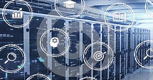 Image of icons and data processing over computer servers