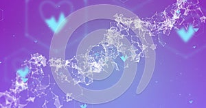 Image of icons, dna strand over data processing