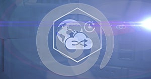 Image of icons and light on navy background