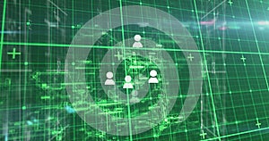 Image of icons over data processing on green background