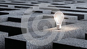 The image of an illuminated lightbulb in a complex maze represents problem solving and creative thinking