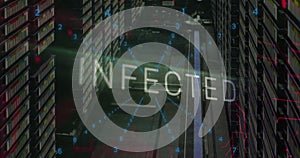 Image of infected text and data processing over computer servers