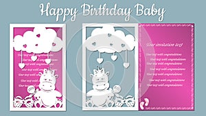 The image with the inscription-Happy birthday. Template with vector illustration of toys. For laser cutting, plotter and silkscree