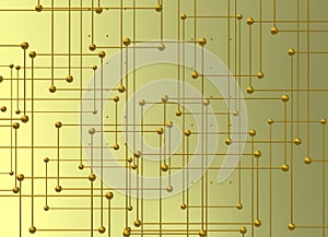 Interconnections with golden balls over bright background. photo