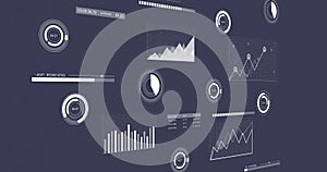 Image of interface with statistical data processing against blue background