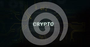 Image of interference over crypto text, data processing and computer circuit board