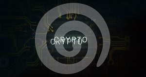 Image of interference over crypto text, data processing and computer circuit board