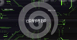 Image of interference over crypto text, data processing and computer circuit board