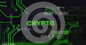 Image of interference over crypto text, data processing and computer circuit board