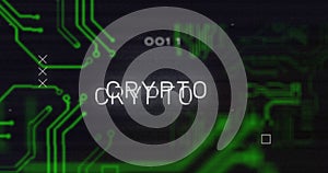 Image of interference over crypto text, data processing and computer circuit board