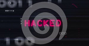 Image of interference over hacked text, data processing and computer circuit board