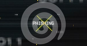 Image of interference over phishing text, data processing and computer circuit board