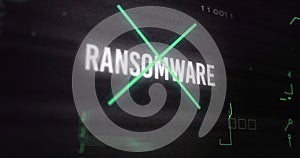 Image of interference over ransomware text, data processing and computer circuit board