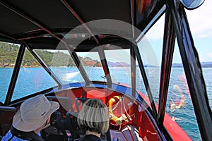 Image of the interior of small motor boat