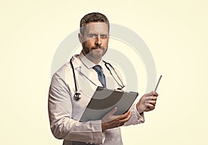 image of internist with anamnesis. internist with anamnesis isolated on white.