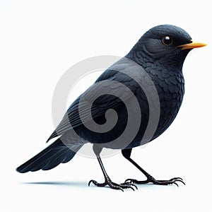 Image of isolated blackbird against pure white background, ideal for presentations