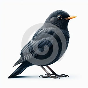 Image of isolated blackbird against pure white background, ideal for presentations