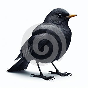 Image of isolated blackbird against pure white background, ideal for presentations