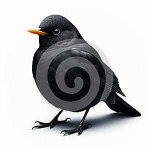 Image of isolated blackbird against pure white background, ideal for presentations