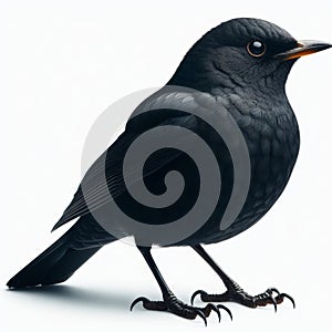 Image of isolated blackbird against pure white background, ideal for presentations