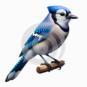 Image of isolated blue jay against pure white background, ideal for presentations