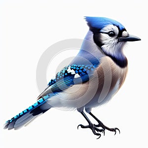 Image of isolated blue jay against pure white background, ideal for presentations