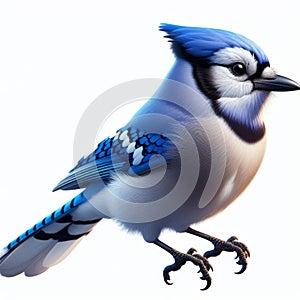 Image of isolated blue jay against pure white background, ideal for presentations