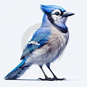 Image of isolated blue jay against pure white background, ideal for presentations