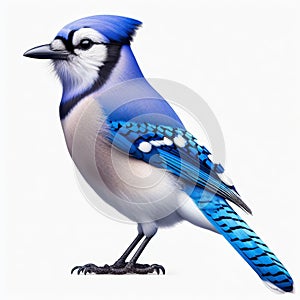 Image of isolated blue jay against pure white background, ideal for presentations